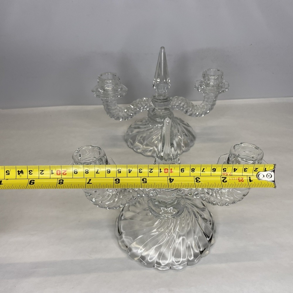 Fostoria Colony Crystal Double Candlesticks 6½"Tall With Center Sphere 8½" Wide - Picture 10 of 11